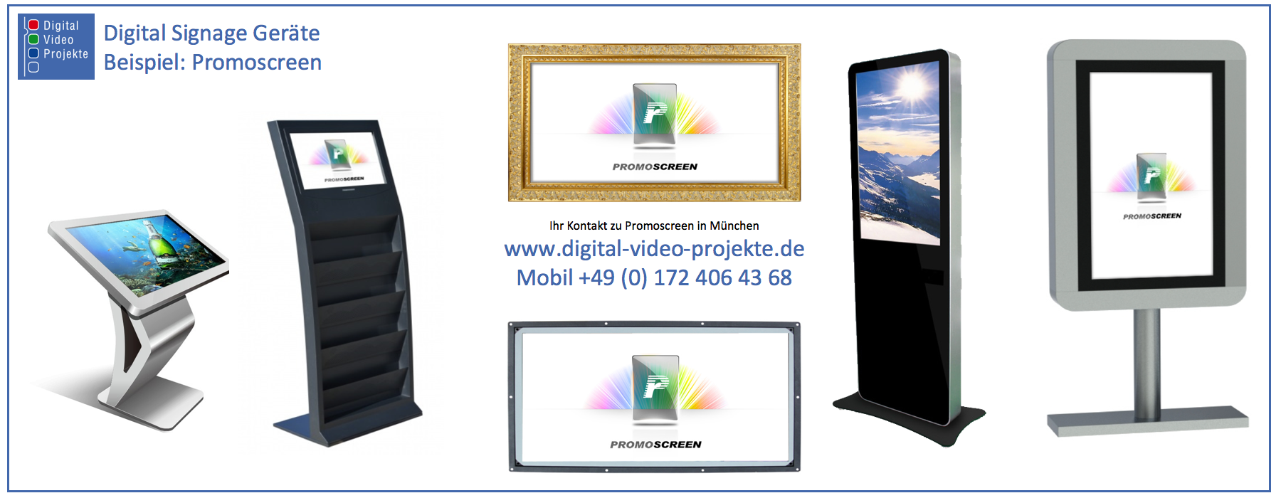 Digital Signage am Beispiel Promoscreen (Bilder zeigen Produkte von Promoscreen)